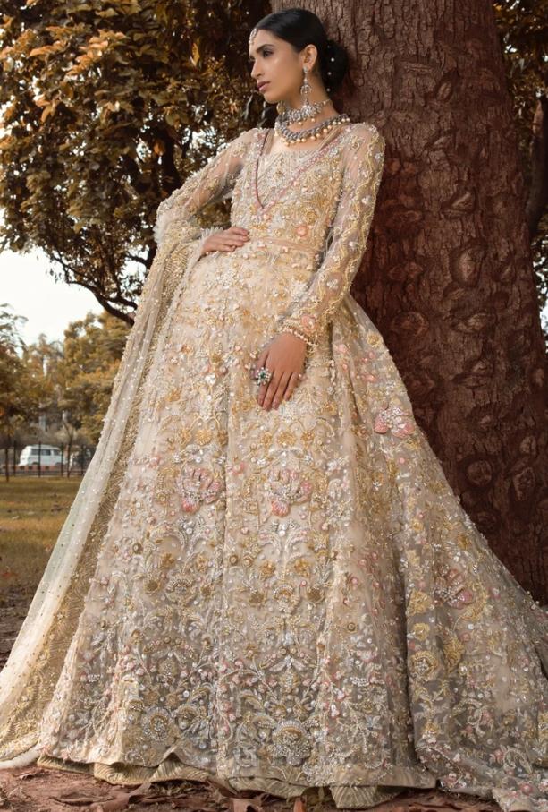 Pakistani Bridal Walima Outfit in Off ...